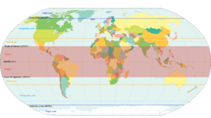 World map indicating tropics and subtropics