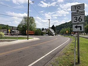 2019-05-17 15 50 54 View south along Maryland State Route 935 (Legislative Road) just north of Railroad Street in Barton, Allegany County, Maryland
