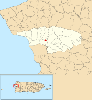 Location of Añasco barrio-pueblo within the municipality of Añasco shown in red