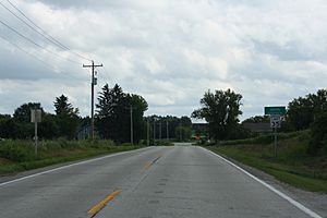 Looking south at the welcome sign for Anston