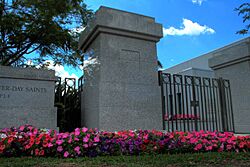 Brisbane Australia Temple entrance lined with Petunias