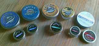 Caviar tins (Russian and Iranian) (cropped)