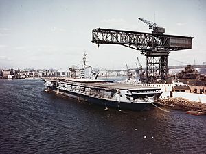Commissioning of USS Franklin D. Roosevelt (CVB-42) at the Brooklyn Navy Yard on 27 October 1945