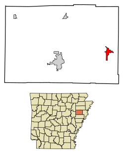 Location of Parkin in Cross County, Arkansas.