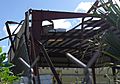 Damaged structure over a basketball court in Cayey, Puerto Rico after Hurricane Maria