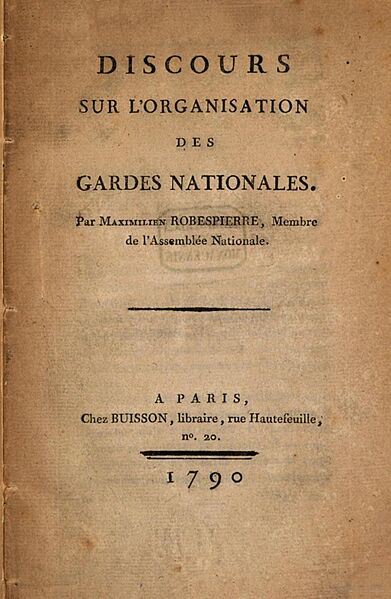 Discours sur l'organisation des Gardes nationales