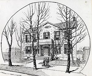 Engraving of Toronto's Campbell House, on its original Adelaide Street location