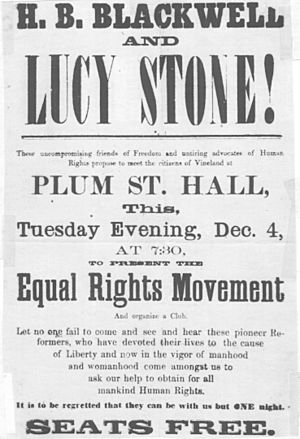 H B Blackwell and Lucy Stone speaking announcement, 1866