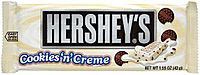 A plastic-wrapped Hershey's Cookies 'n' Creme bar
