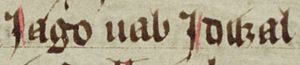 Iago ab Idwal ap Meurig (Oxford Bodleian Library MS Jesus College 111, folio 60r)
