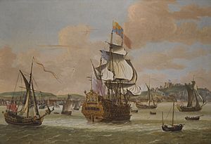 Jacob Knyff - HMS Triumph with Charles II and James, Duke of York on board and three Royal Yachts near Dover