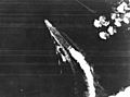 Japanese aircraft carrier Hiryu maneuvers to avoid bombs on 4 June 1942 (USAF-3725)