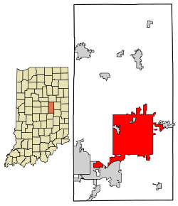Location of Anderson in Madison County, Indiana.