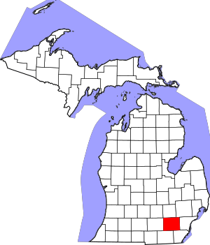 Map of Michigan highlighting Washtenaw County