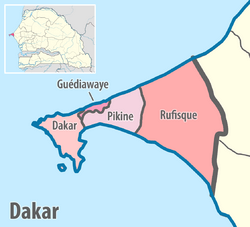 Map of the departments of the Dakar region of Senegal