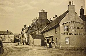 Mauchline in 1900. The old Loudoun town house in the distance. East Ayrshire.jpg