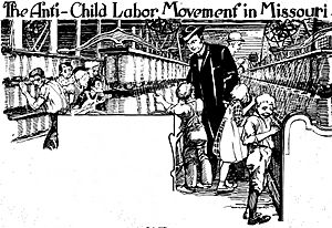 Missouri Governor Joseph Folk inspecting child laborers, 1906, drawn by Marguerite Martyn
