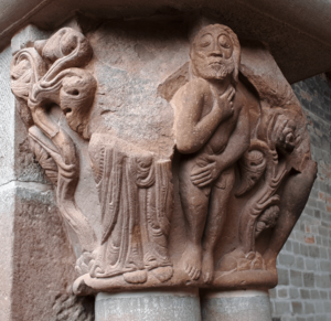 Monasterio viejo de San Juan de la Peña (RPS 19-04-2019) capitel representando la vergüenza