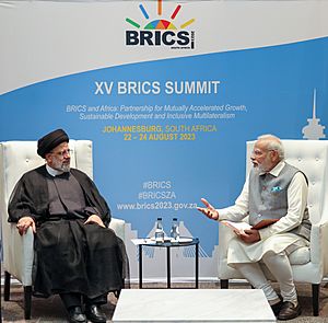 PM in a bilateral meeting with the President of the Islamic Republic of Iran, Dr. Seyyed Ebrahim Raisi during the 15th BRICS Summit at Johannesburg, in South Africa on August 24, 2023 (2)