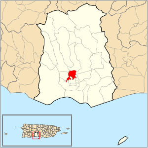 Location of barrio Portugues Urbano within the municipality of Ponce shown in red