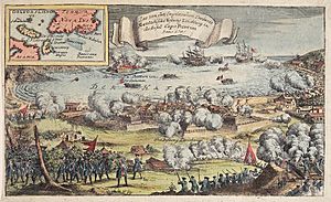 Prise de Louisbourg en 1745 gravure allemande couleur