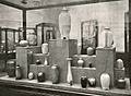 Group of porcelain vases at a 1913 Chicago Art Institute exhibition, with Scarab Vase at top center
