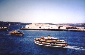 SYDNEY OPERA HOUSE under construction and ferries including BELLUBERA and KARINGAL 1962
