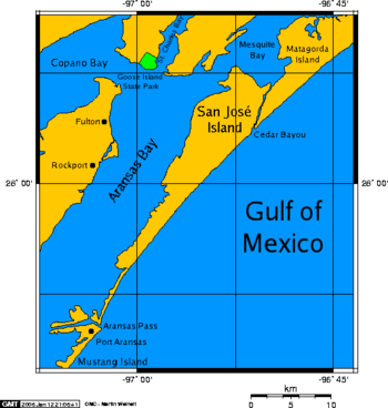 Map of San José Island and Aransas Bay