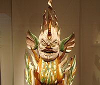 Sancai earthenware tomb guardian, Tang Dynasty