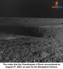 The lunar crater that the Pragyan rover of Chandrayaan-3 encountered on 27th August 2023, as seen by the Navgation Camera