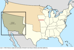 Map of the change to the United States in central North America on July 4, 1848