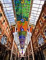Victoria Quarter Leeds modern abstract stained glass canopy by Brian Clarke,1990
