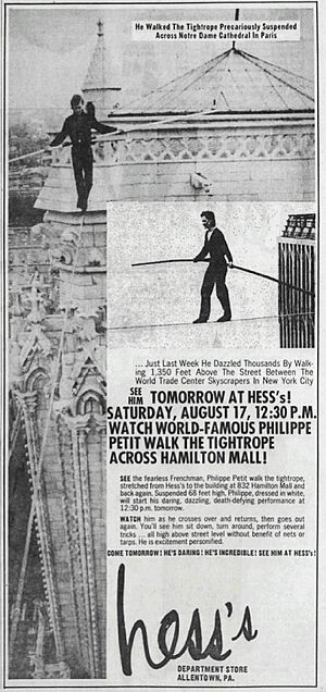 1974 - Phillippe Petit - Hess Brothers - 16 Aug MC - Allentown PA