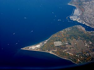 Aerial view of Discovery Park and Fort Lawton in Seattle
