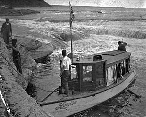 Boat moored by the Vermilion Chutes