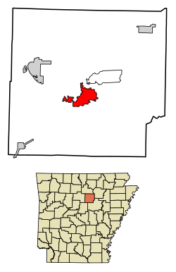 Location of Heber Springs in Cleburne County, Arkansas.
