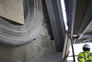 Detail of renovations of Halifax City Hall stonework, 2013