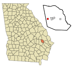 Location in Evans County and the state of Georgia
