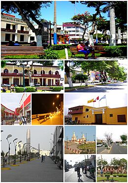 Clockwise from the top: North side of the Plaza de Armas, Avenida Grau, Balcón de Huaura, Iglecia de Chonta, Avenida San Martin, Avenida 28 de Julio, Casona de Luriama, Malecón Rocca, a well-known shopping center, Malecón Rocca at night and Casino Huacho.