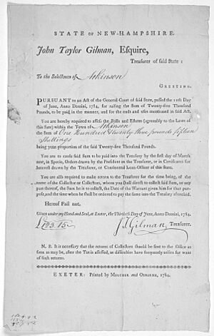 John Taylor Gilman Treasurer New Hampshire