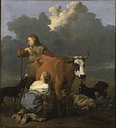 Karel Dujardin - Woman Milking a Red Cow