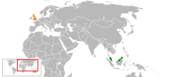 Map indicating locations of Malaysia and United Kingdom