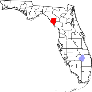 Map of Florida highlighting Dixie County