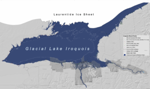 Map of Glacial Lake Iroquois in comparison with Modern Lake Ontario