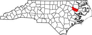 Map of North Carolina highlighting Martin County