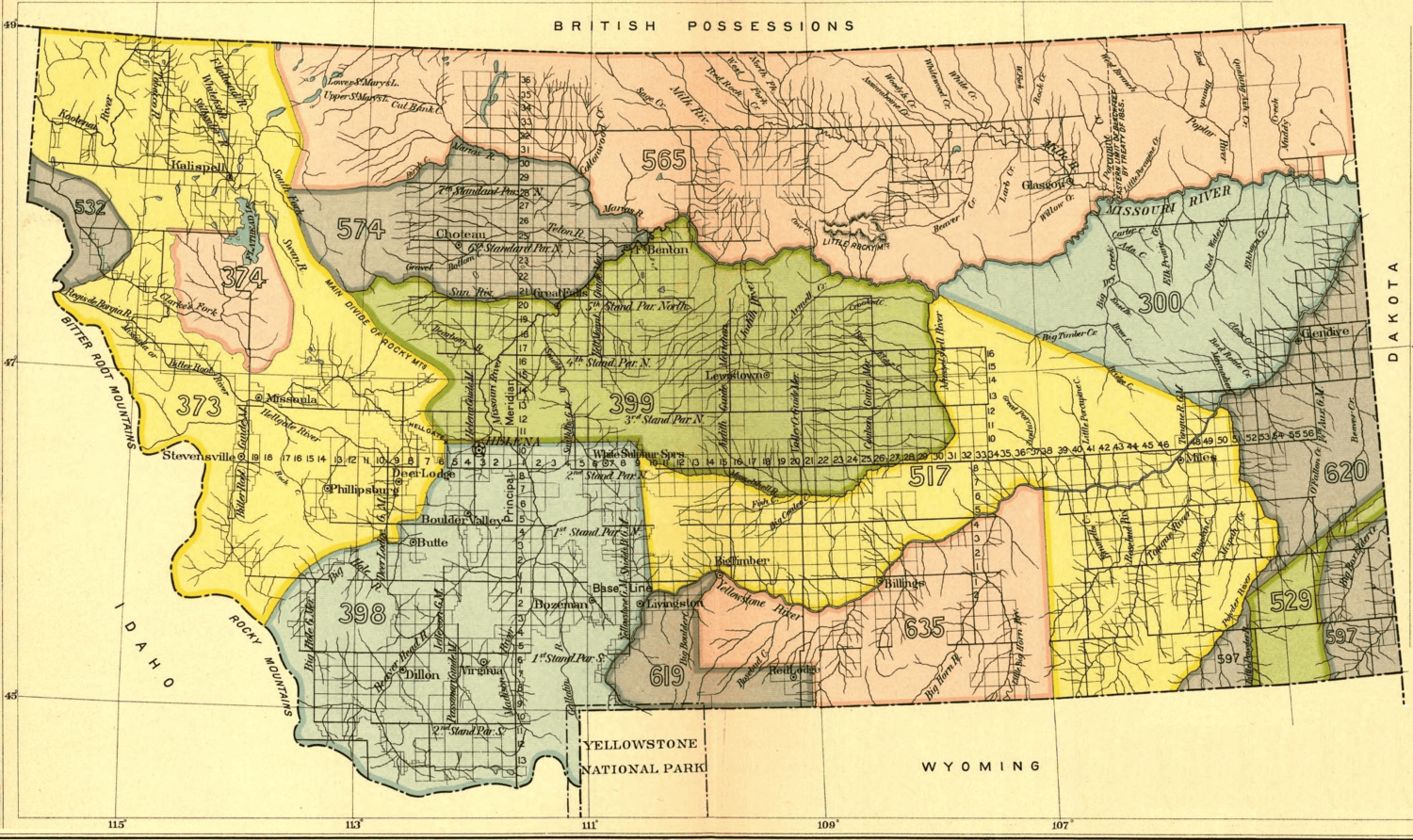 Map with Indian territories in Montana
