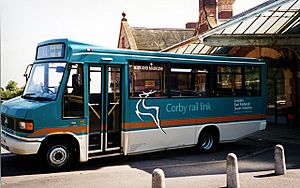 Midland Mainline bus Corby Rail link livery in Kettering, Northamptonshire June 2004