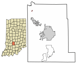 Location of Stinesville in Monroe County, Indiana.