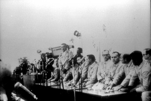 North Korean photograph of USS Pueblo (AGER-2) crewmembers at a press conference in North Korea