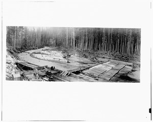 OVERVIEW OF HEADWORKS, LOOKING UPSTREAM, Print No. 359, 1904 - Electron Hydroelectric Project, Along Puyallup River, Electron, Pierce County, WA HAER WASH,27-ELEC,1-88